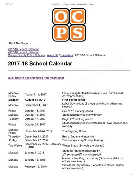 <b>OCPS</b> School <b>Calendar</b>; Partners In Education; Pioneer Apparel; Principals Page; Student Contact Sheet; Parent and Family Engagement Plan; School Improvement Plan. . Ocps calendar